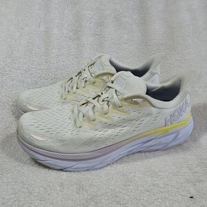 Hoka One One Womens Clifton 8 1119394 BDBBW White Running Shoes Sneaker Sz10.5 B